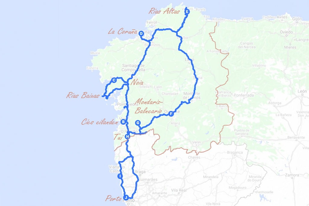 Rondreis Galicië: route + bezienswaardigheden : op de kaart