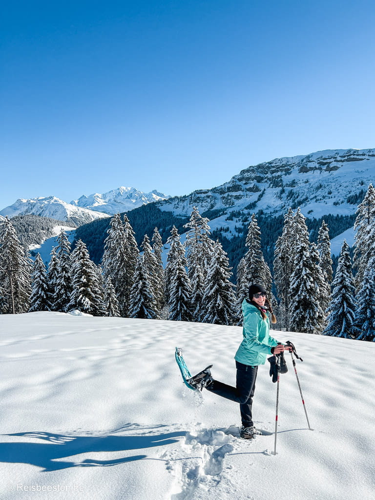 Wandelen met sneeuwschoenen bij het Plateau du Cuvy