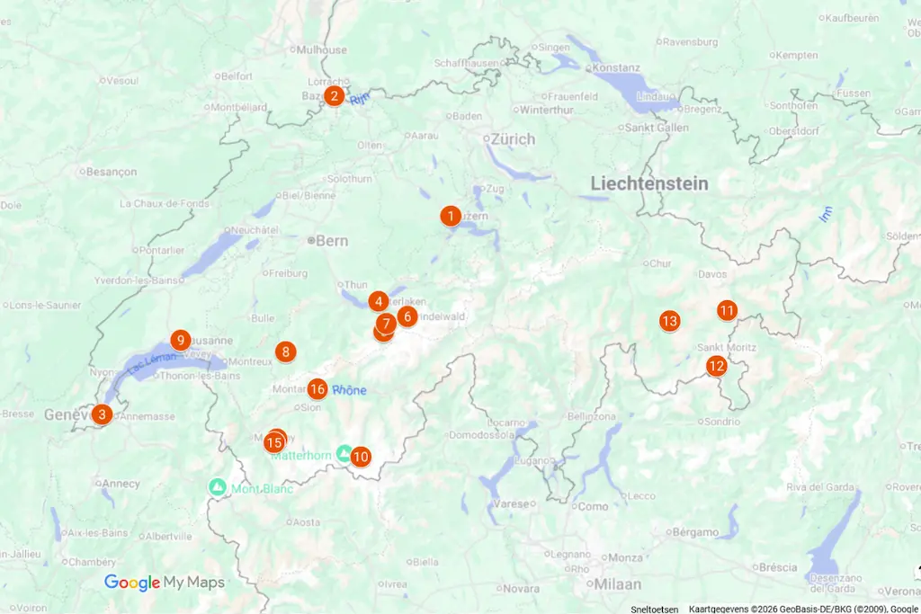 Mooiste plekken in Zwitserland op de kaart volgens Reisbeesten