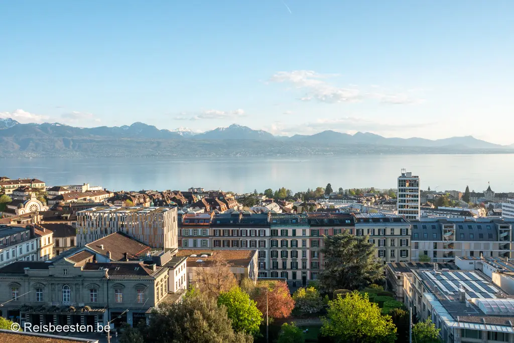 uitzicht op Lac Léman en de bergen vanuit de kamer